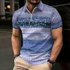 Women Short Sleeve Polo Shirt Black Red White Gold Chain Lock Key Print Half Zip Lapel Top