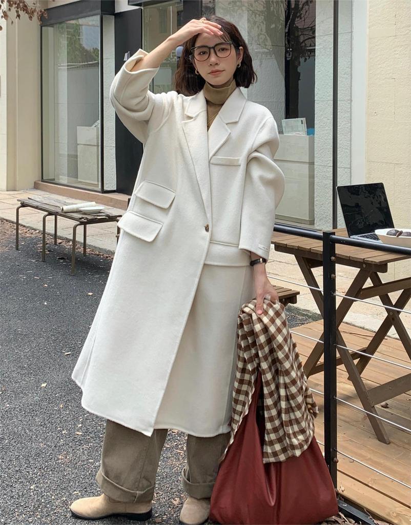 Designer personalized one-button double-sided woolen coat for women's daily commuting versatile wool