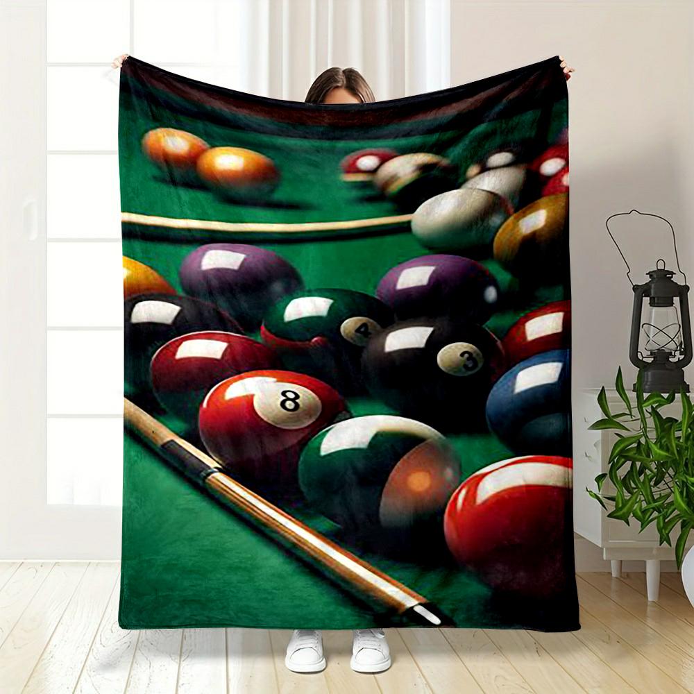 Colorful Billiard Balls and Cue Design Blanket Flannel Blanket for Bedroom, Living Room, Sofa, and Nap Sofas.