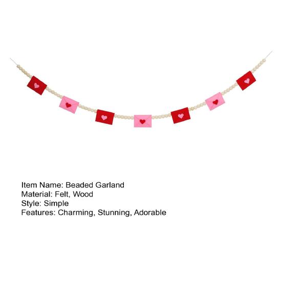 Felt Envelope Wood Bead Garland for Valentine's Day Red And Pink Romantic Hanging Bunting Garland for Wedding Anniversary Decor