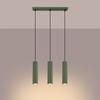 Lampa Wisząca Nowoczesna Zielona Oliwkowa Listwa Trzy Karbowane Tuby Do Kuchni Nad Wyspę 3Xgu10 10W Karbon Sollux Lighting