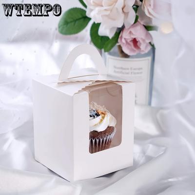 30 ks Bílých dárkových krabiček, Krabičky na jeden cupcake s průhledným okénkem a uchem, Papírové nádoby na pečivo pro malé dortíky, muffiny