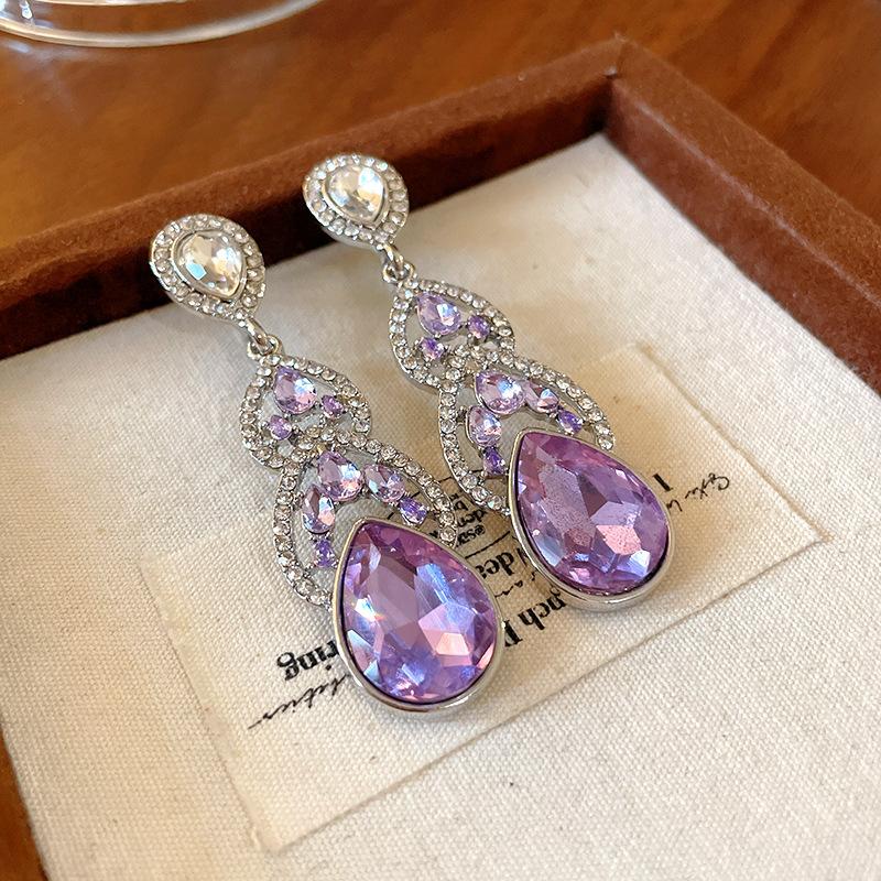 Retro High-End Silbernadel Diamantbesetzte Blumenohrringe, Europäische und Amerikanische Übertriebene Temperamentsohrringe, Leichter Luxus Nischenohrringe