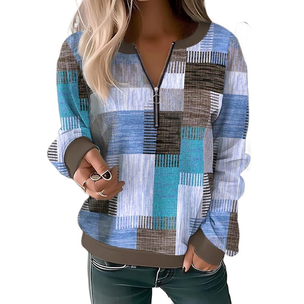 GMXIA Women's Fashion Casual Spring Autumn Plaid Print Long Sleeve V-Neck Blouses & Shirts