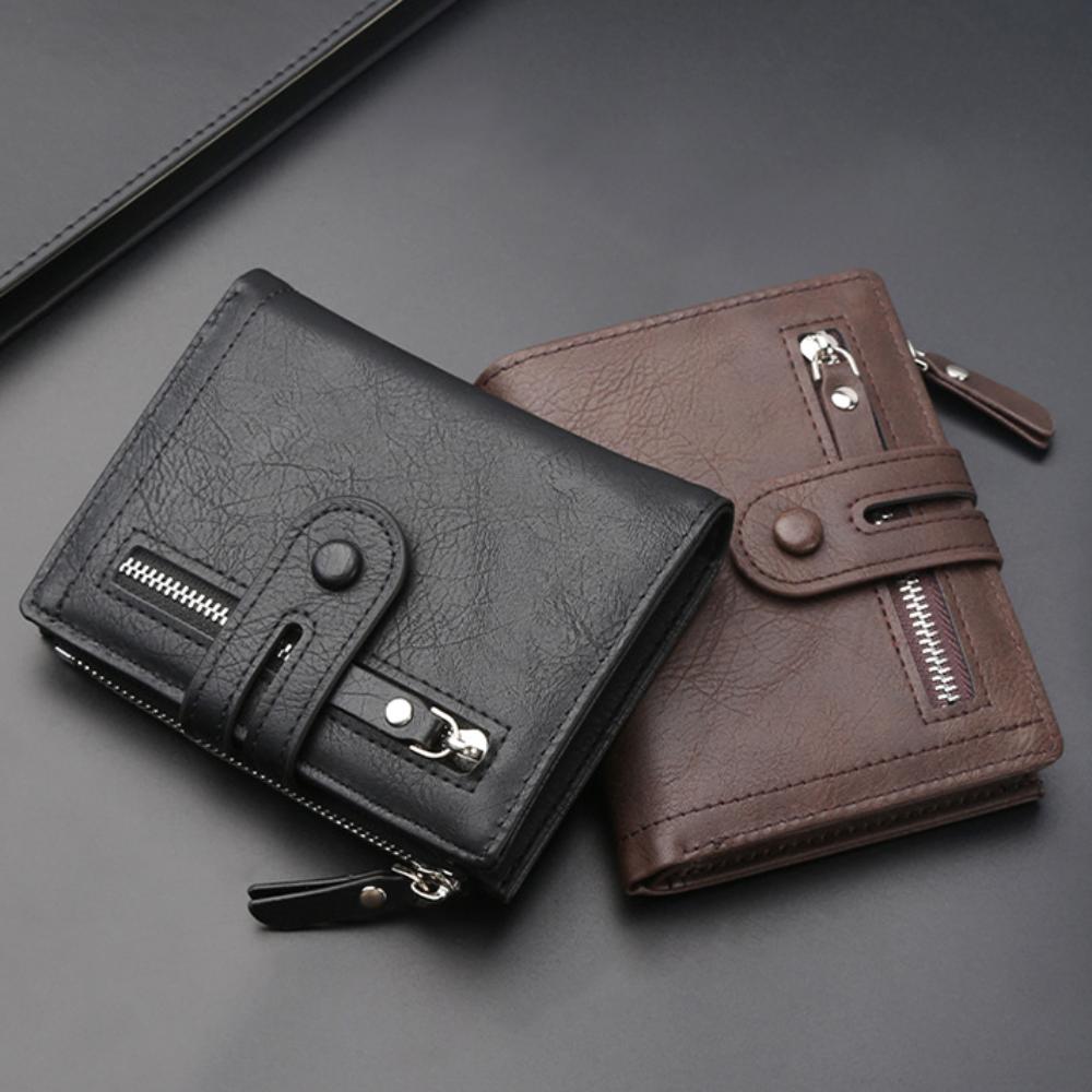

Small Pocket Purse 2 Fold Wallets PU Leather Male PU Leather Purse Men Short PU Wallet Daily StyleB-Black