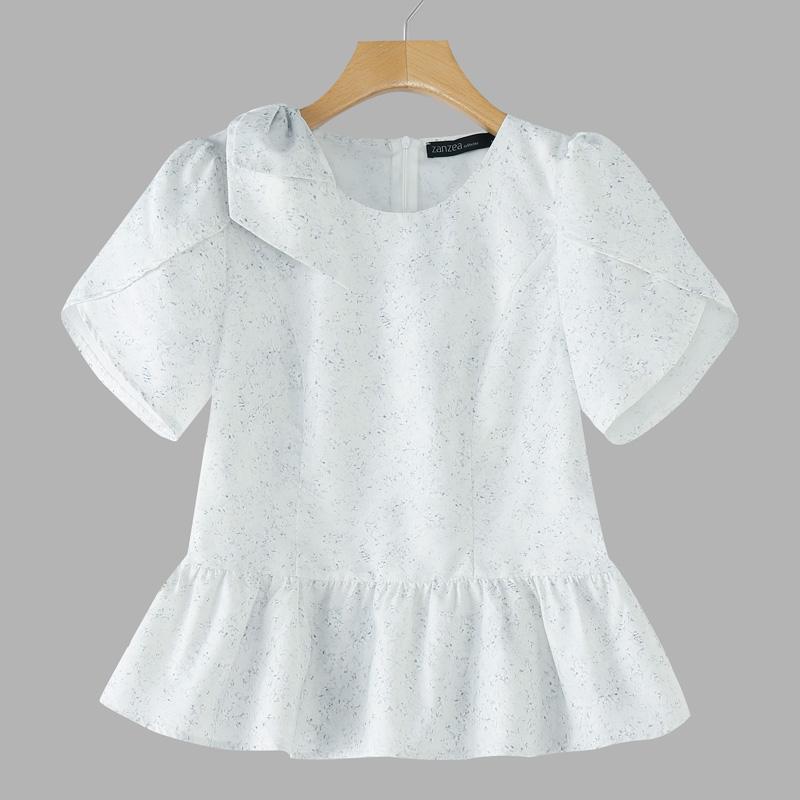 ZANZEA Dames Casual Ronde Hals Zomer Korte Mouw Print Blouse