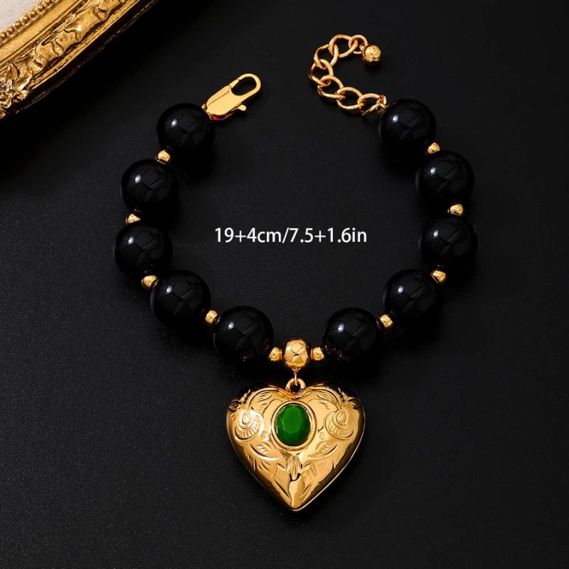 

1pc Vintage Heart Pendant Bead Necklace For Women To Wear On Vacation Stages And Music Festivals Fashion Jewelry Party Gift
