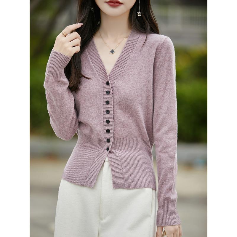Autumn and winter new women's knitted sweater V-neck cardigan sweater women's imitation wool coat batch