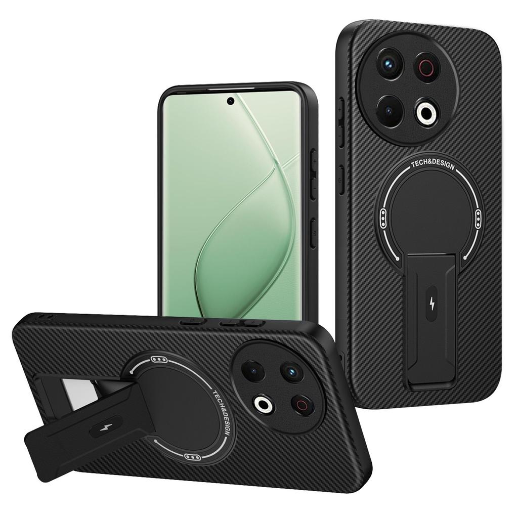 For TECNO Spark 30 Pro 4G Case Carbon Fiber Texture PC + TPU Phone Cover with Kickstand