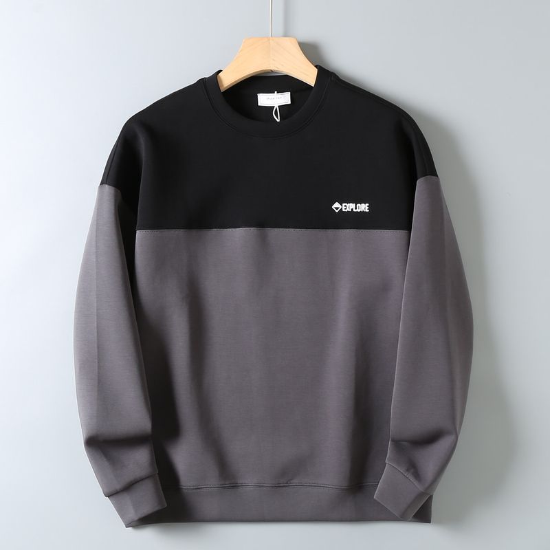 Foreign Trade Surplus Skin-Friendly Air Cotton Sweatshirt for Men, Autumn Fashion Color-Blocking Round Neck Loose Comfortable Wrinkle-Resistant Top