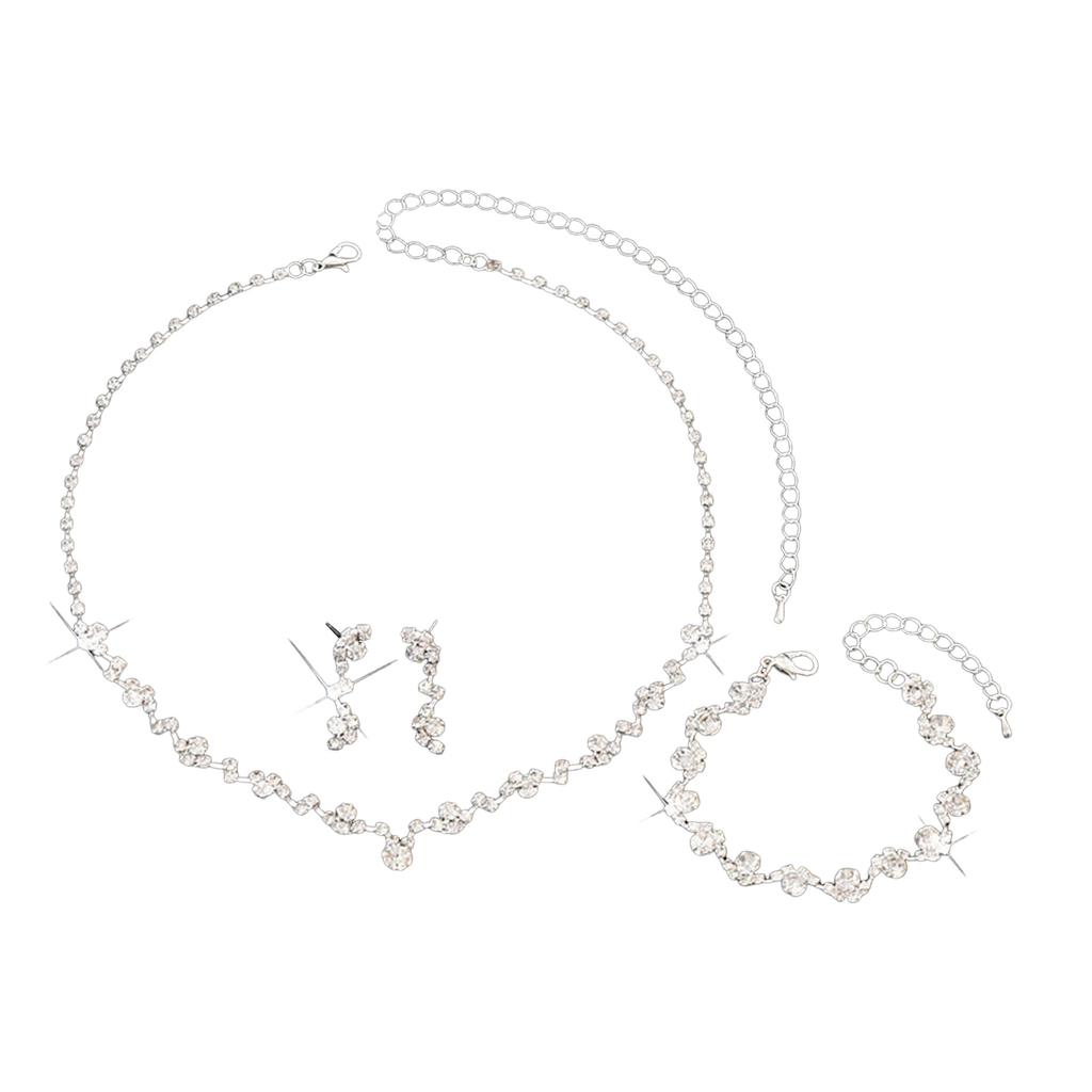 Rhinestones Necklaces Earrings Bracelet Ring Set Hypo-allergenic Dazzling Accessories Kit for Banquet Gown Birthday Dresses Skirts