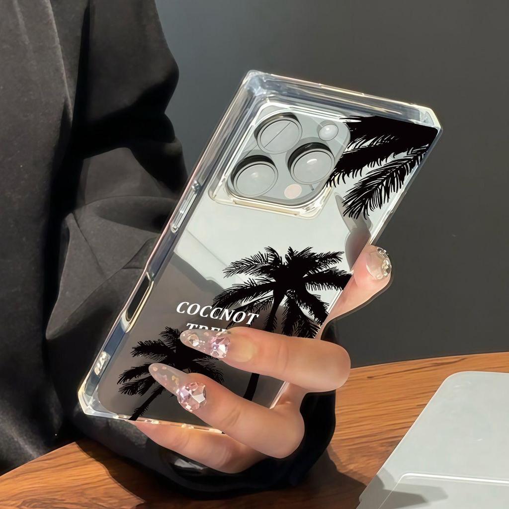 Square Back Tube Protection Clear Case For iPhone 12 13 15 Plus 16 ProMax 14 Pro Max 11 Anti-Oxygen,Coconut Tree Pattern Casing