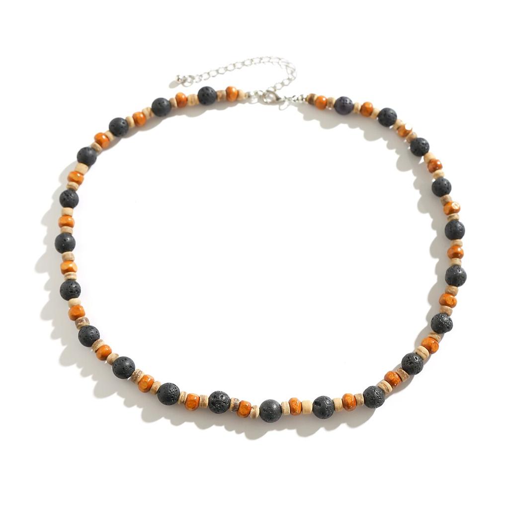 Retro Boho Drewniany Koralik Kamienna Łańcuszkowa Naszyjnik dla Mężczyzn Punk Prosty Krótki Choker na obojczyk Akcesoria Y2K Biżuteria Modowa Prezent Impreza
