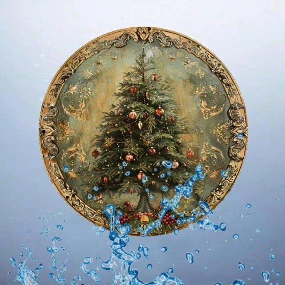

Metal Round Wall Art Vintage Christmas Tree Decoration for Home Cafe Restaurant Holiday Gift