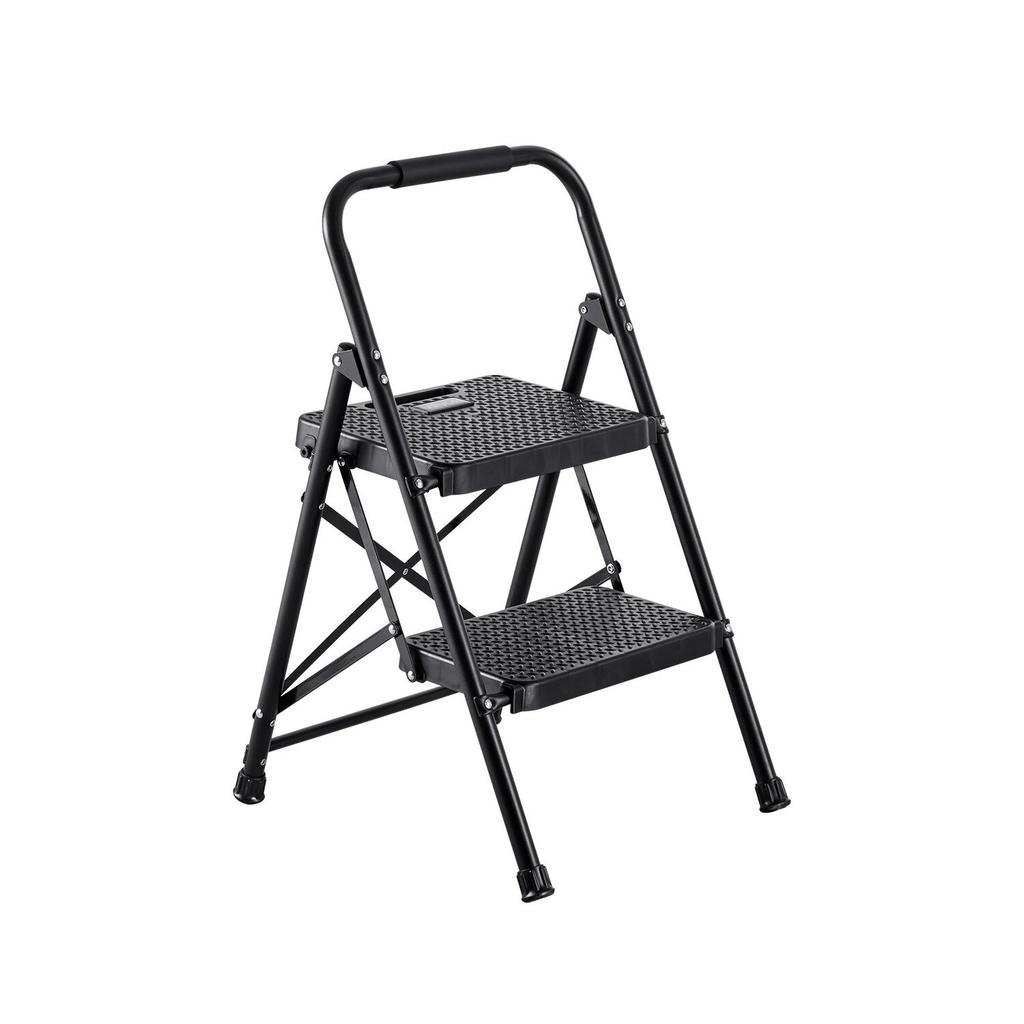 2 Step Ladder, Folding Step Stool with Wide Anti-Slip Pedal and Comfort Handgrip, Lightweight 272 kg Capacity Portable Steel Ladder, Multi-Use for