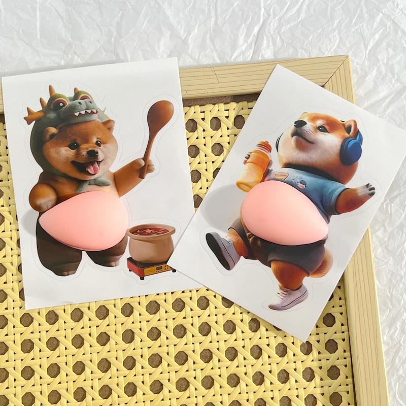 2pcs 3D Belly Pinching Stickers Anti-Collision Stickers PP Butt Decoration Stickers Shiba Inu Dog Decoration