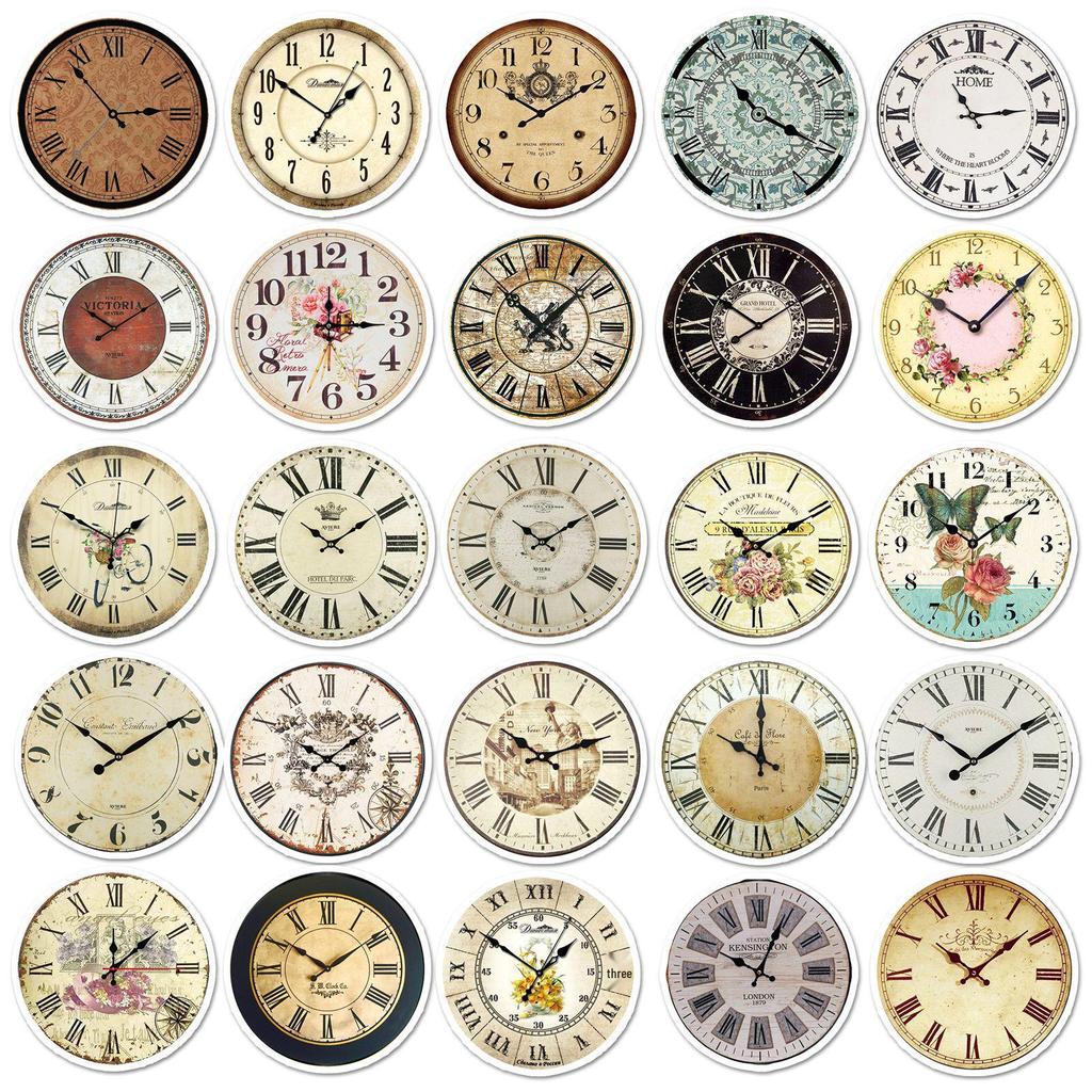 50PCS Vintage Clock Stickers: Retro & Waterproof for Creative DIY Journaling and Notebooks