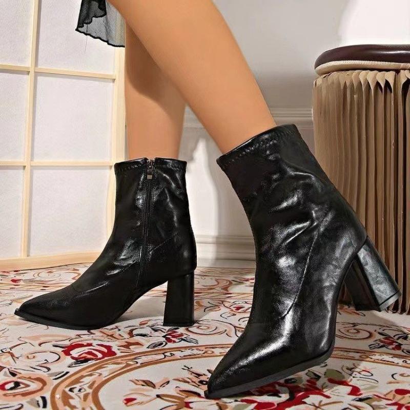 

Мода Новая Мода Роскошная Кожа Женские Ботильоны Плюшевые Теплые Застежка-молния Современные Ботинки Туфли на Высоком Каблуке Женские Ботинки Zapatos Mujer 42 чёрный