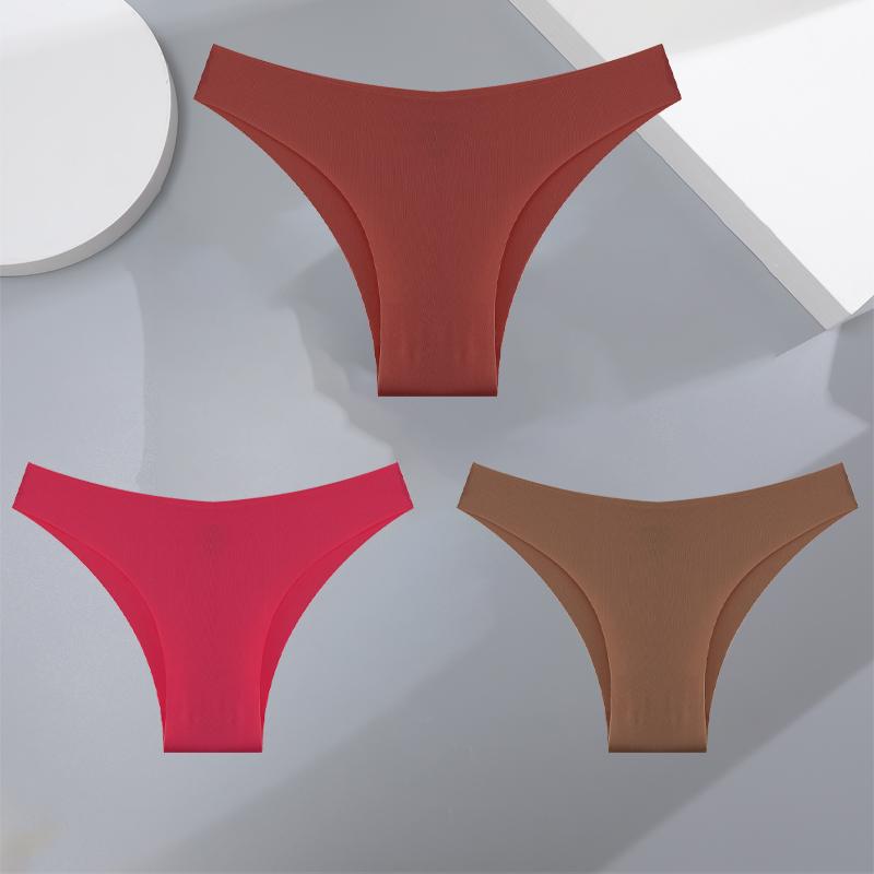 

3 шт. ультратонкое бесшовное шелковое нижнее белье женские трусики сексуальные с низкой талией эластичные бикини однотонные трусы нижнее белье XS-XXL мода XS（old）&3pcs