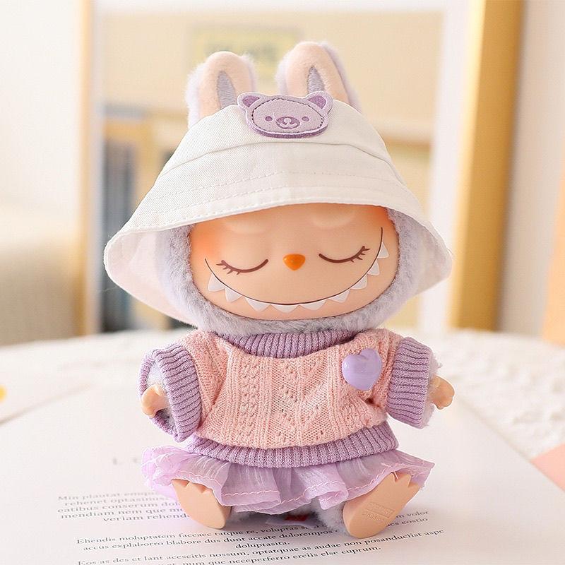 Labubu Baby Clothes Lab Cloth Clothes Vinyl Face Sitting Party Figurine Sweater Gauze Skirt Hat Shoes