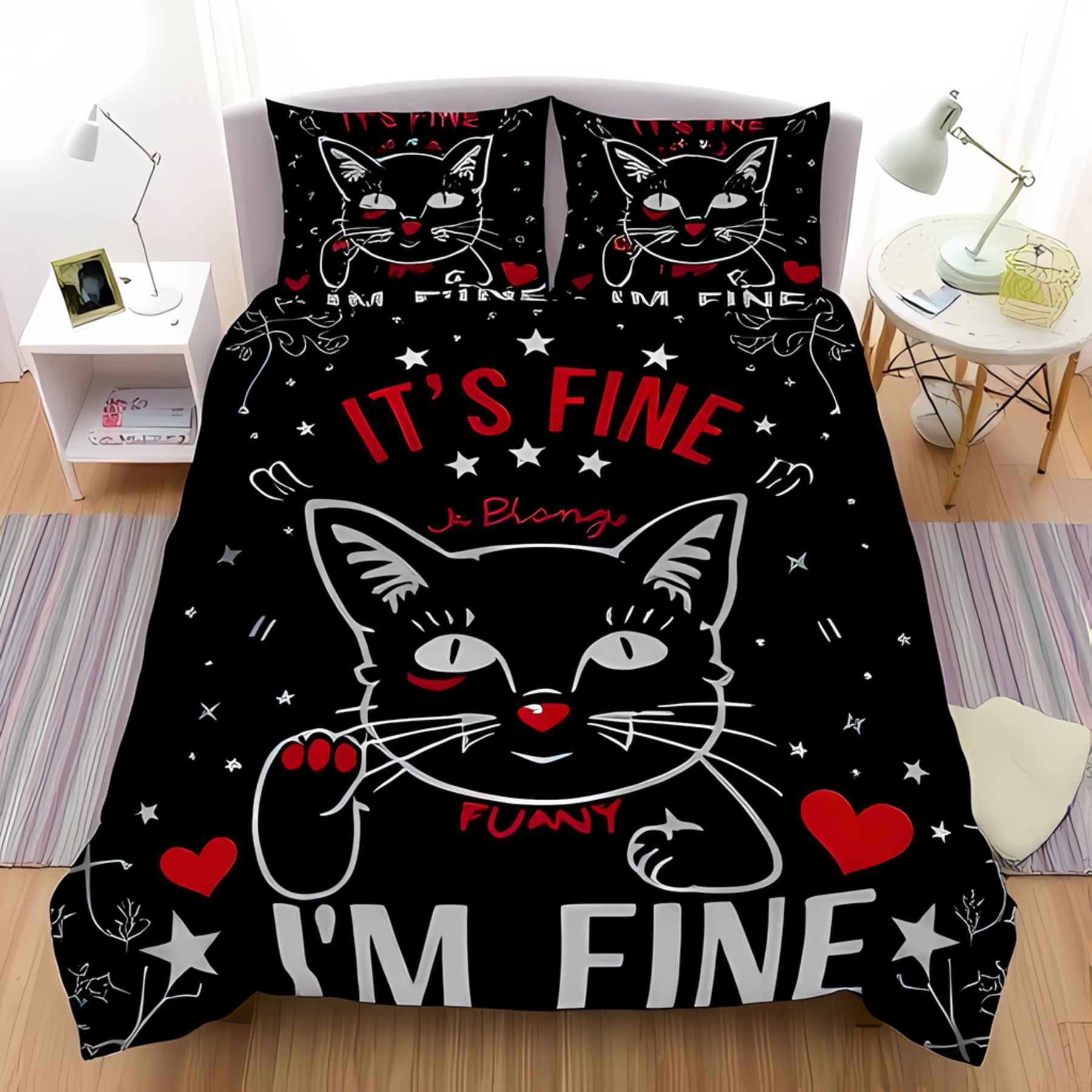 

Comforter Black Cat With Grayscale Cat Design Blue Eyes Elegant Bedding For Unique Bedroom Style Suitable Kids Adults Comforter (quilt)-EU Single(135*200cm)3pcs