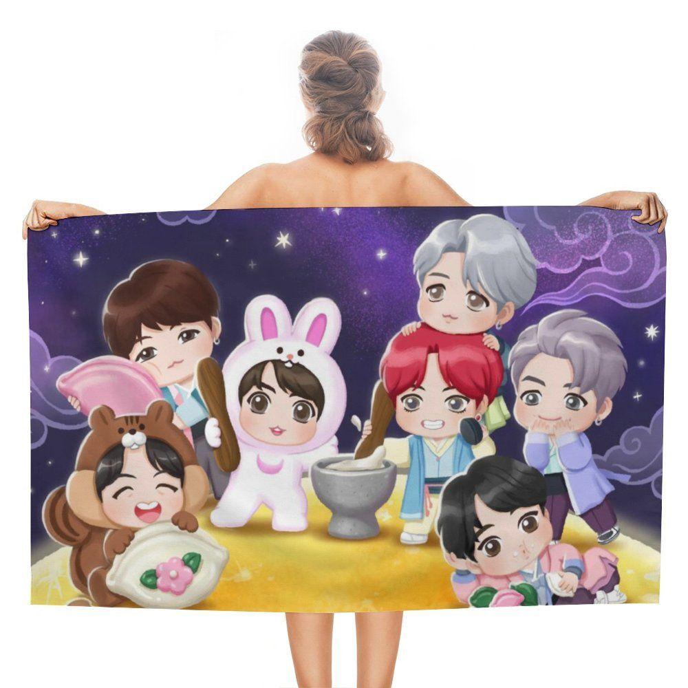 1pc 2D Chibi Cartoon Kpop Boy Beach Towel Microfiber Quick Dry Kpop Bath Towel For Pool Beach Travel Army Fans Gift