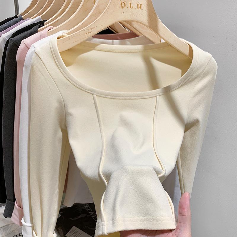 

Square Neck Bottoming Shirt Women s New Autumn and Winter Short T-shirt Spice Girl Slim and Thin Thermal Top XL темно-сірий