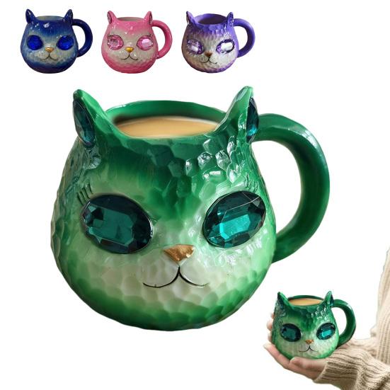 Handmade Resin Cat Face Water Cup Geode Kitten Mug Unique Artistic Drinkware Insulated Coffee Cup for Cat Lovers Mineral Collectors