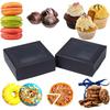 20pcs Paper Candy Boxes Bakery Box with PVC Clear Window for Party Wedding Baby Shower Square Black 9.5x9.5x3.5cm