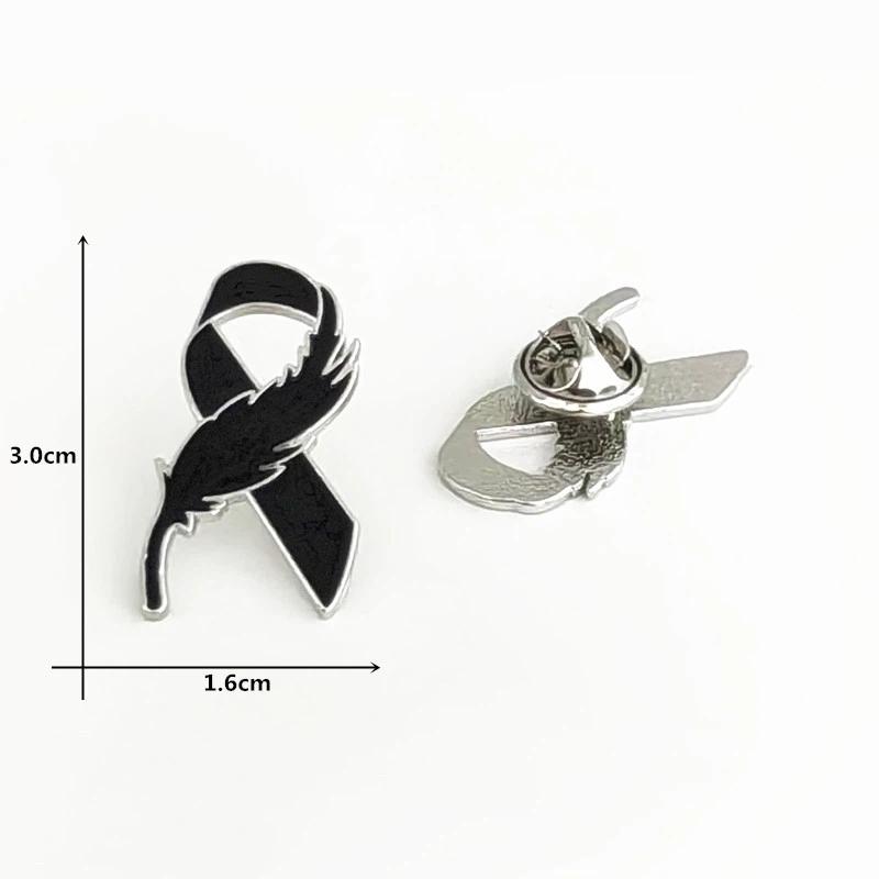 Black Ribbon Memorial Brooch Clothing Lapel Pin Alloy Black Mourning Suit Badge Fashion Accessories Party Jewelry Gift