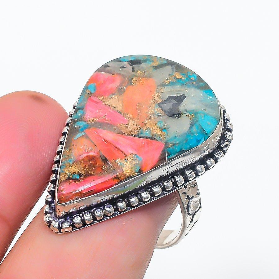 

Кольцо из стерлингового серебра 925 пробы с натуральным колючим камнем-устрицей, размер 9,5 c5P24