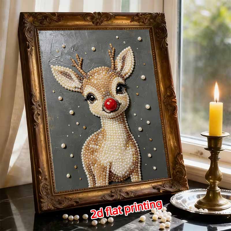 Frameless Pearl Painting Kit Cute Reindeer Aesthetic Wall Art DIY Sparkling Bead Canvas Room Decor Creative Craft