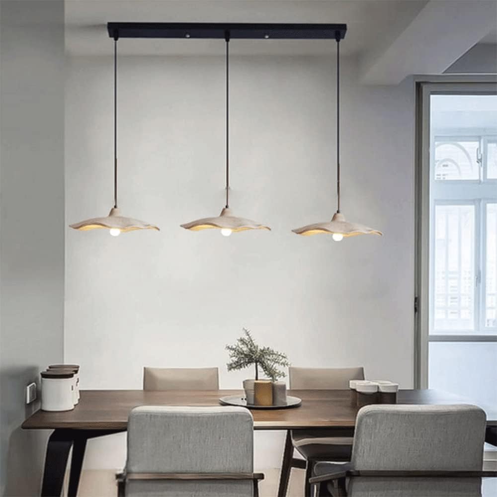 Retro Japanese Wabi-sabi Cement Pendant Light Creative Lotus Leaf Shape Concrete Chandelier with Rural Cement Shade for Kitchen Island Dining Room