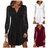 Summer Party Dress Women Lace Splice Long Sleeve Button Round Neck Summer Dress