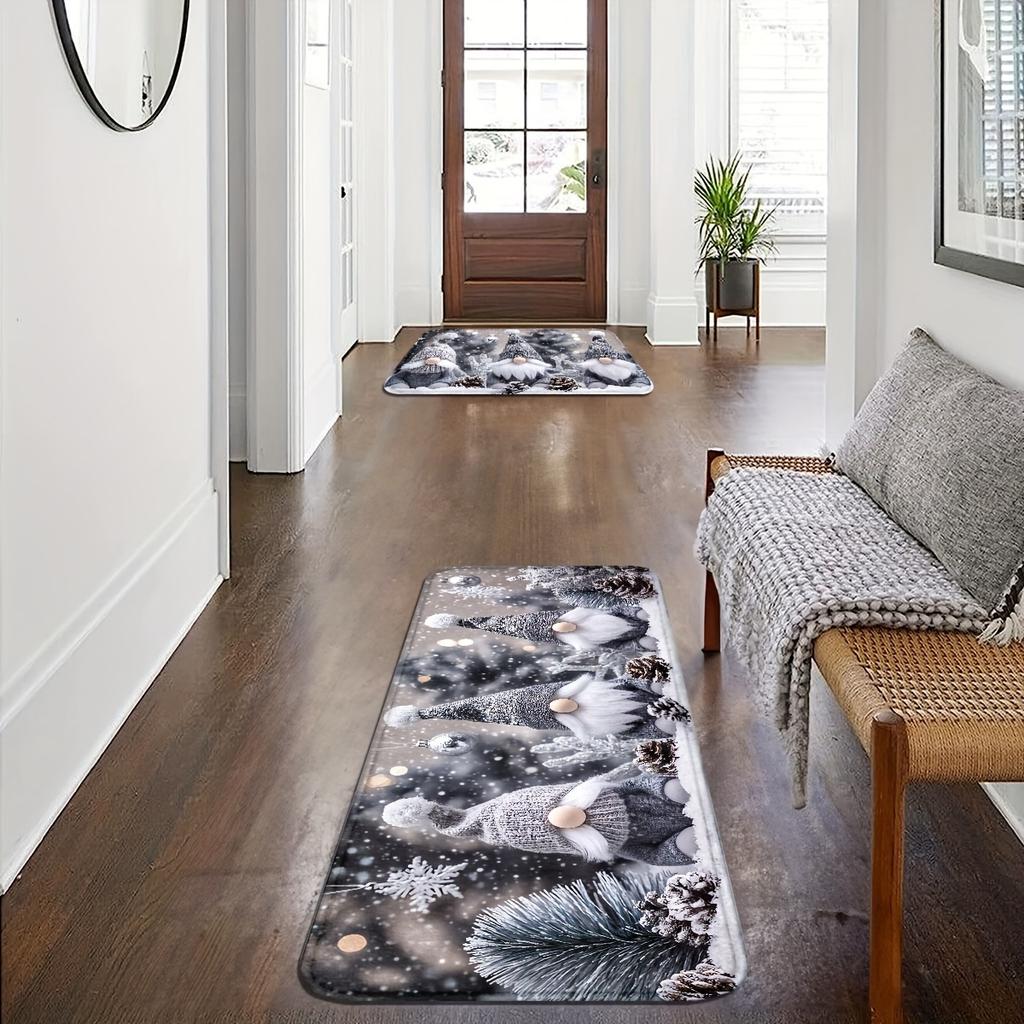 1Pcs Anti Fatigue Door Rugs, Christmas Dwarf Print Waterproof Non-Slip Thick Cushioned Door Mat Heavy Duty Comfort Standing Mat for Door