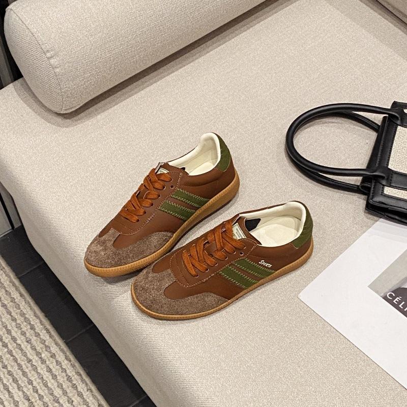 Leather retro Maillard brown Dexun shoes women's 2025 new versatile lace-up flat casual sneakers board shoes