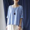 Women Casual Striped T-Shirts O-Neck Half Sleeve Tees Autumn Cotton Soft Women Clothes Loose T-Shirts