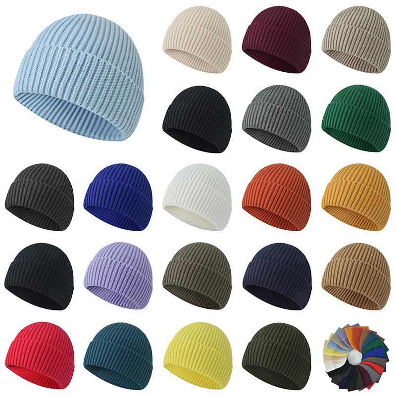 New Style One-Piece Turned-Up Knit Hat Unisex Couple's Warm Woolen Beanie Wrap-Around Cold-Weather Hat Casual Pull-Over Beanie