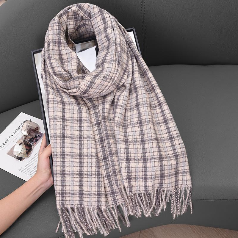 2025 New Scarf Women's High-end Imitation Cashmere Color Plaid Autumn and Winter Warm Plaid Shawl