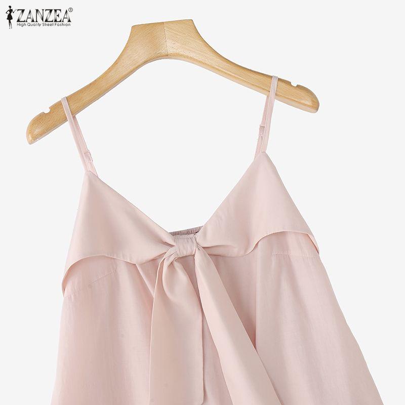 ZANZEA Women Bows V-Neck Casual Sleeveless Straps Camisoles Tank Tops