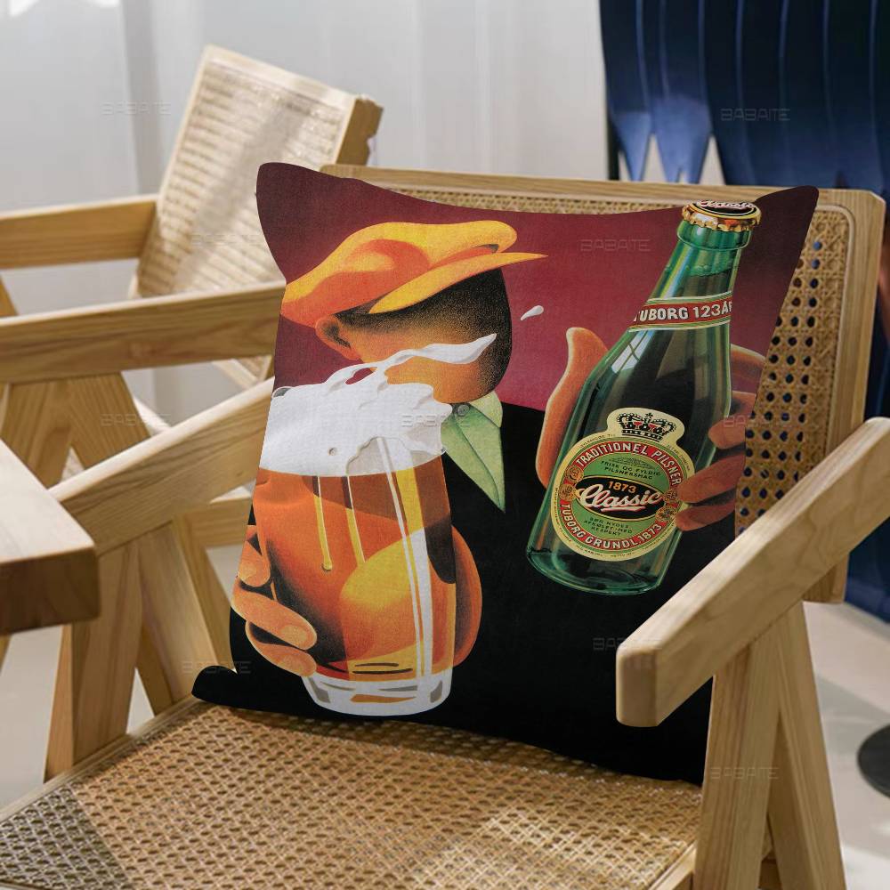 Anime Retro Beer Drink Art Pillow Cover for Bedroom Room and Living Room Sofa Decorative Cushion Cover
