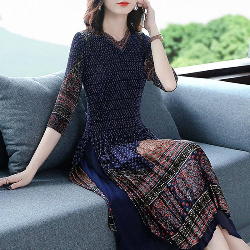 Casualowa plisowana sukienka z dekoltem w serek damska 2022 wiosenna i letnia dopasowana damska z długim rękawem