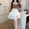 Gekräuselte Kuchenröcke für Frauen, hohe Taille, A-Linie, einfarbig, All-Match, süß, reizend, Mädchen, koreanischer Stil, sanfter Frühling, Kawaii, lässig
