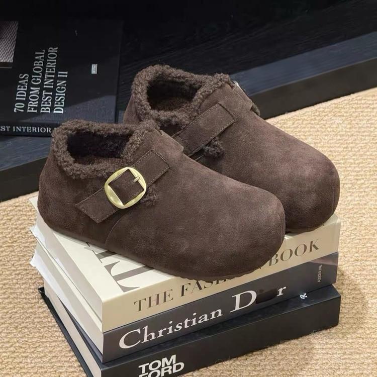 

Бархатные туфли Boken осень-зима 2025 новинка, увеличение внутренней высоты, утолщение и увеличение высоты, туфли с мыском-мешком на одной педали, теплые повседневные одинарные туфли 40 кофейный