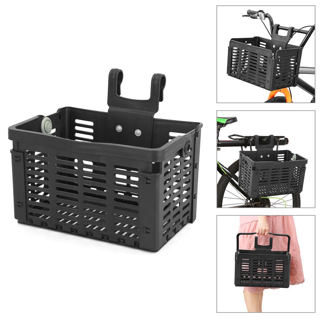 Folding Bike Basket Detachable Plastic Bike Handlebar Front Basket Bicycle Rear Rack Hanging Basket Cycle Cargo Carrier