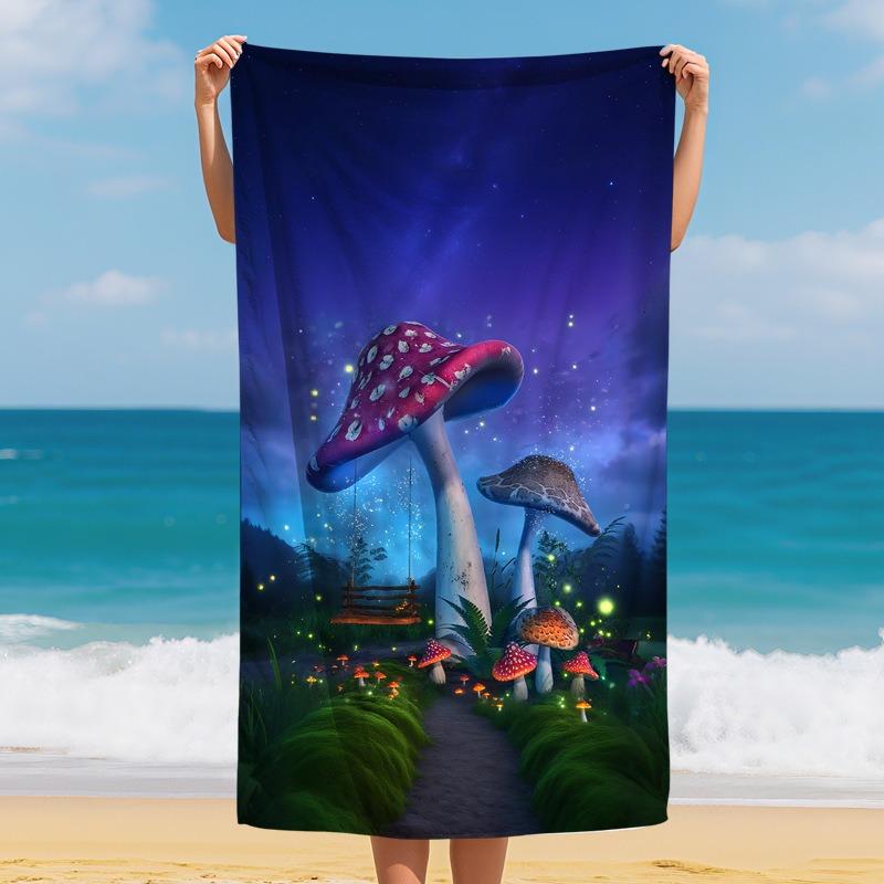 Vintage Botanische Paddenstoel Strandlaken Kleurrijke Plant Sneldrogend Polyester Badlaken voor Zomervakantie Surfen Zandvrij Mat