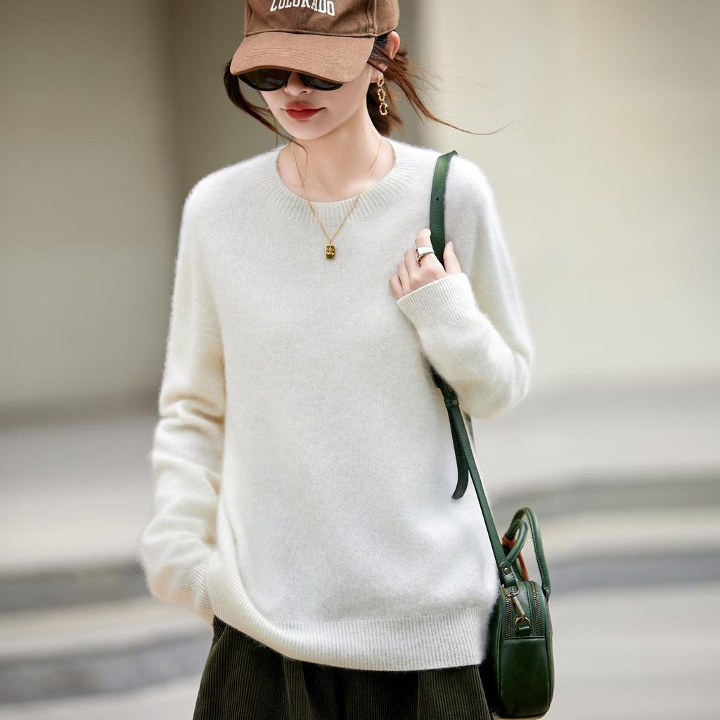 2025 Autumn/Winter Cashmere Wool Blend Round Neck Knitwear Long Sleeve Base Layer Top