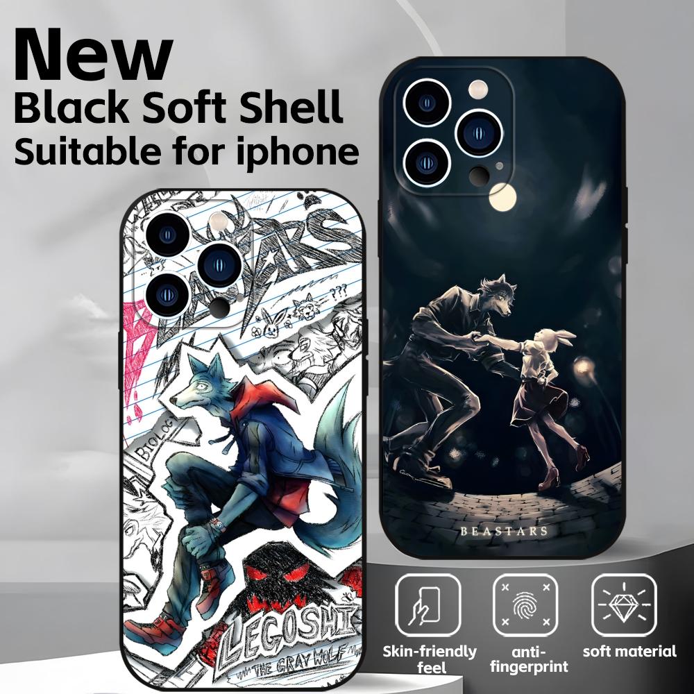 BEASTARS Telefoonhoesje Voor iPhone17 16 16e 15 14 13 12 11 Plus Mini Pro Max Zwart Zacht Schokbestendig Hoesje