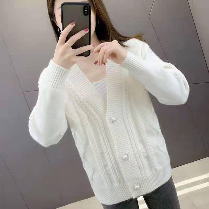 

Свитер с v-образным вырезом, вязаный кардиган с жареным тестом, женский 2023, весенне-осеннее однотонное пальто, свободный универсальный вязаный свитер