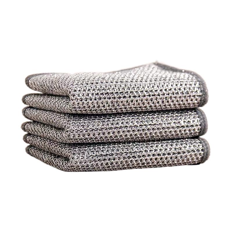 Silver Double-Sided Steel Wire Scouring Pad - Replaces Steel Wool, Non-Stick Oil Dishcloth for Kitchen Cleaning